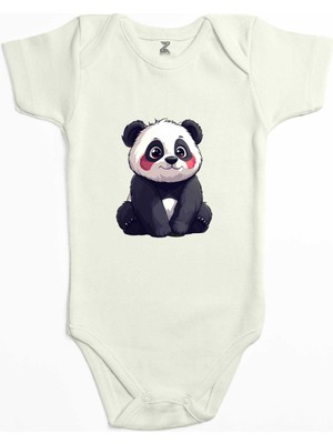 Şirin Panda Ekru Renk Bebek Body Zıbın