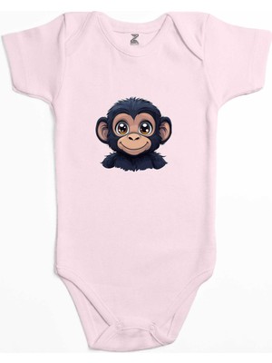 Şirin Maymun Pembe Renk Bebek Body Zıbın