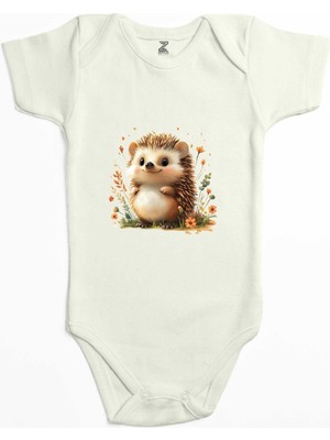 Tatlı Kirpi Ekru Renk Bebek Body Zıbın
