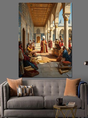 Osmanlı Sütunlar Altında Saray Sohbeti Dekoratif Kanvas - Mdf Ahşap Tablo