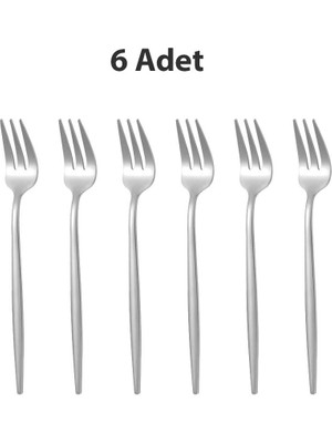 410 Çelik 6 Adet Gümüş Renk Tatlı ve Meyve Çatalı CIN611BY-6