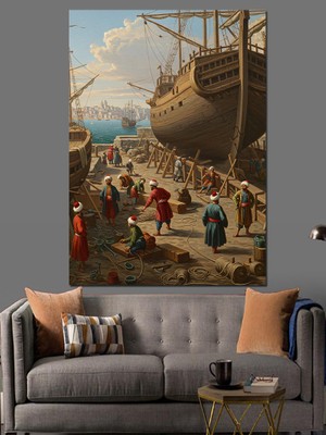 Osmanlı Tersanede Çalışan Usta Eller Dekoratif Kanvas - Mdf Ahşap Tablo