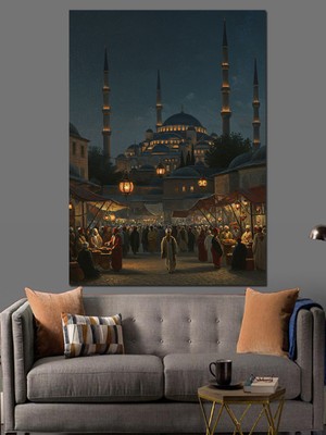 Osmanlı Cami Işıklarıyla Gecede Parlıyor Dekoratif Kanvas - Mdf Ahşap Tablo