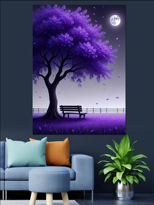 Mor Ağacın Altında Hayal Dekoratif Kanvas - Mdf Ahşap Tablo