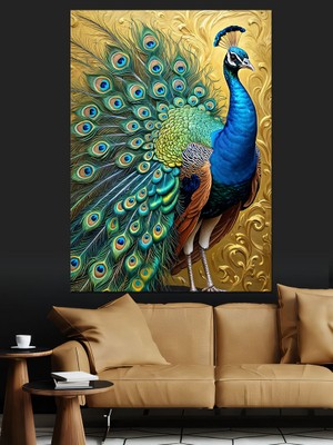 Tüyleri Işıldayan Tavus Kuşu Dekoratif Kanvas - Mdf Ahşap Tablo