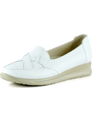 Mammina Beyaz  Deri Çapraz Bant Detaylı Slip-On Günlük Ayakkabı