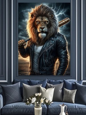 Derin Bakışlı Asi Aslan Dekoratif Kanvas - Mdf Ahşap Tablo