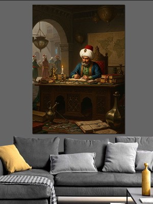 Osmanlı Divanda Bilgeliğin Kalem Hali Dekoratif Kanvas - Mdf Ahşap Tablo