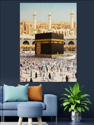 Kâbe’de Dualarla Dolu An Dekoratif Kanvas - Mdf Ahşap Tablo