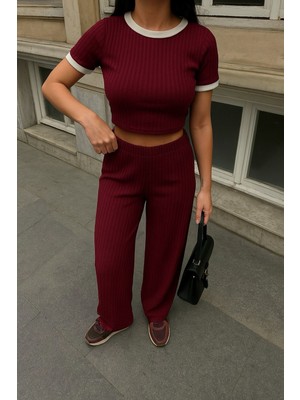 Deniz Home Wear Yaka Kol Garnili Kaşkorse Dokuma Pamuk Kumaş Kadın Alt Üst Takım