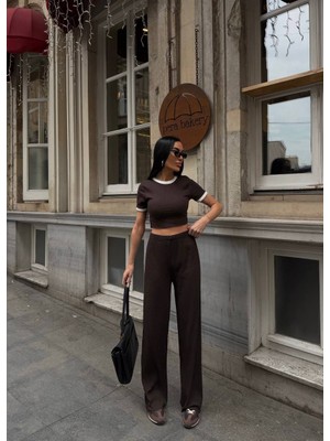 Deniz Home Wear Yaka Kol Garnili Kaşkorse Dokuma Pamuk Kumaş Kadın Alt Üst Takım