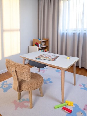 Maysa Ahşap Çocuk Masa Sandalye Takımı – 3-7 Yaş – Mdf Tabla, Teddy Kumaşlı – Renk Seçenekli