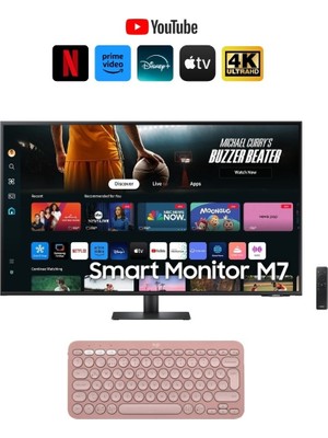Samsung 43” 109CM UHD Akıllı Smart Monitör TV 4K Ultra HD Görüntü Şık Ince Tasarım + Logitech Kablosuz Klavye