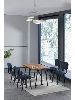 Hayat 70 x 110 cm  Sabit Atlantik Mutfak Masası, Mutfak Masası Takımı, Yemek Masası, 4 Lacivert Sandalye