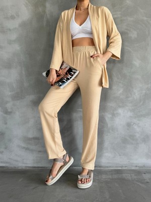 Deniz Home Wear Yazlık Bürümcük Kumaş Kimono Alt Üst Takım