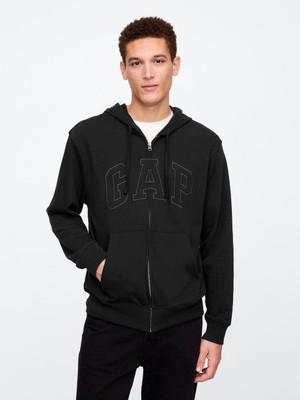 Gap Erkek Siyah Gap Logo Fermuarlı Fransız Havlu Kumaş Sweatshirt