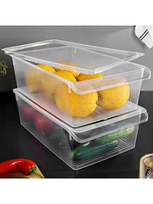 Meleni Home 2 Adet Kapaklı Saklama Kabı - Organizer Düzenleyici Meyve Sebze Erzak Kabı Saklama Kutusu 6 Litre