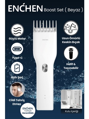 Enchen Boost Beyaz Taşınabilir Şarjlı Saç Kesim Seti