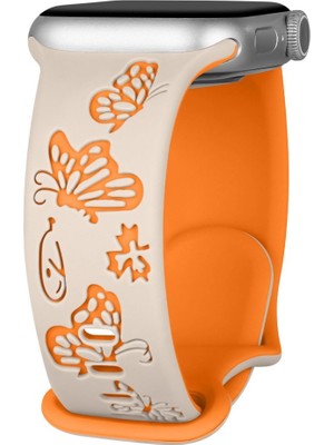 MobaxAksesuar Apple Watch 44/45/46/49mm Kordon Kelebek Desen Yumuşak Silikon Kordon 2/3/4/5/6/se/7/8/9/10/11/ultra