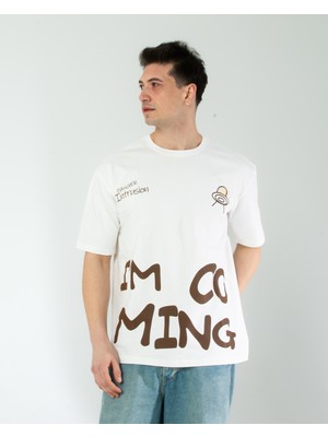 Lescho Oversıze Unisex Baskılı T-Shırt Intrusıon Ecrou