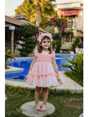 Kız Çocuk Özel Gün Abiye Elbise - Fırfırlı, Özel Tasarım - Taç Aksesuarlı Abiye ELBISE_2461