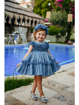 Kız Çocuk Özel Gün Abiye Elbise - Fırfırlı, Özel Tasarım - Taç Aksesuarlı Abiye ELBISE_2461