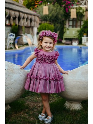 Kız Çocuk Özel Gün Abiye Elbise - Fırfırlı, Özel Tasarım - Taç Aksesuarlı Abiye ELBISE_2461
