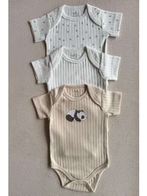 %100 Doğal Pamuk Özel Kumaş 3'lü Bebek Body Seti - Panda