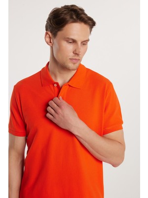 Erkek Slim Fit Dar Kesim %100 Pamuk Nar Polo Yaka Tişört