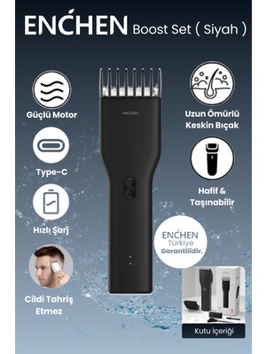Enchen Boost Siyah Taşınabilir Şarjlı Saç Kesim Seti