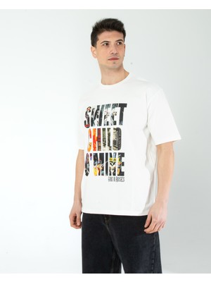 Lescho Oversıze Unisex Baskılı T-Shırt GUNS N' ROSES Ecrou