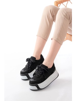 SP-190 Siyah Garni Bağcıklı Fileli Yüksek Taban Günlük Spor Ayakkabı