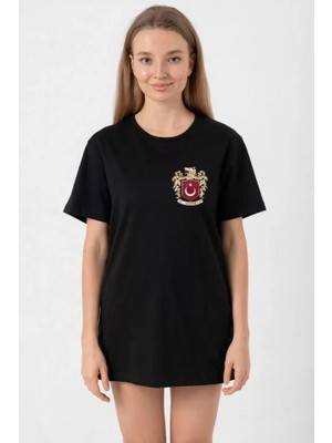 Defy Moda Türk Arma Baskı T-Shirt - Siyah