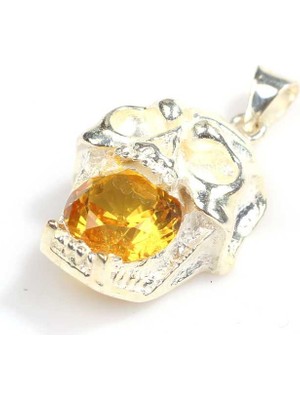 Nusret Takı 925 Ayar Gümüş Kurukafa Sitrin Taşlı Kolye Ucu