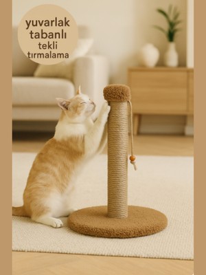 Peluş Dokulu Yuvarlak Tabanlı Kedi Tırmalama Tahtası 42 cm Soft Sevilen Renkler Modern Şık Tasarım