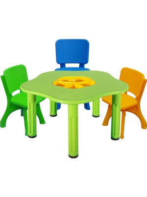 Bahçe Oyuncak Hazneli Aktivite Masası Seti - 1 Masa 3 Sandalye - Çocuk Masa Sandalye - Oyun ve Etkinlik Masası