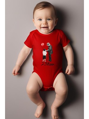 Betül Bebek Kısa Kollu Atatürk Baskılı Organik Pamuk Çıtçıtlı Bebek Body&zıbın