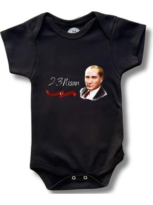 Kısa Kollu Atatürk Baskılı Organik Pamuk Çıtçıtlı Bebek Body&zıbın