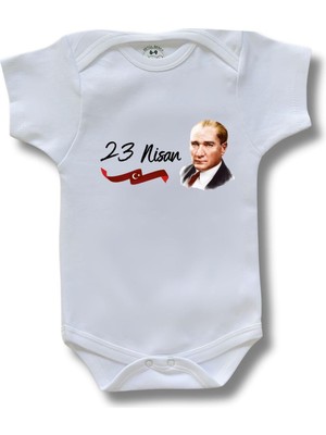 Betül Bebek Kısa Kollu Atatürk Baskılı Organik Pamuk Çıtçıtlı Bebek Body&zıbın