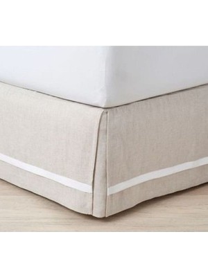 Keten Bej Renk Baza Eteği Beyaz Şeritli Lüks Keten