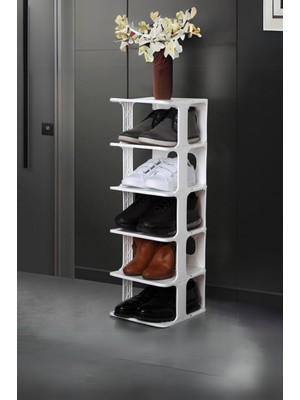 Life 5 Katlı Plastik Beyaz Ayakkabı Rafı MIT1062