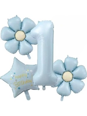 Bkmc Erkek Çocuklar Için Yeni Mavi Yıldız Yaş ,papatya Çiçek Folyo Balonlar Doğum Günü Parti Seti Süsü