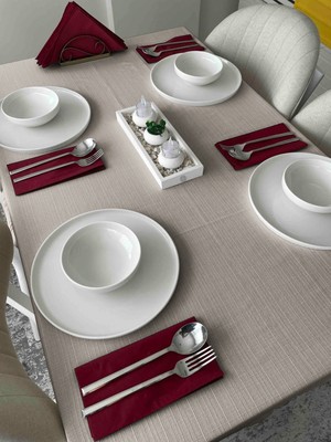 Keten Dokulu Açık Gri Masa Örtüsü Dertsiz