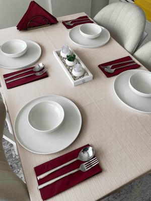 FAVOLLİ Keten Dokulu Taş Rengi Masa Örtüsü Dertsiz