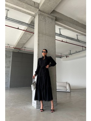 Neşeli Butik Kadın Uzun Dantel Detaylı Tasarım Elbise NBMS42110