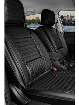 ACK Store seat Leon Uyumlu Yarı Deri Oto Koltuk Kılıfı Bel Destekli Siyah Elva Seri