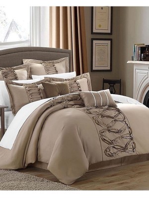 Battal Boy Cappuccino Bej ve Beyaz Fırfırlı Nevresim Takımı