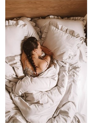 Tek Kişilik Pamuk Fırfırlı Nevresim Takımı Bej Renk