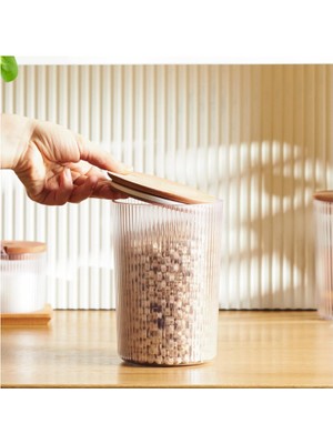 Desenli Cam Saklama Kabı - Hava Geçirmez Ahşap Kapaklı, Lüks Mutfak ve Restoran Kullanımı Için (250 Ml)