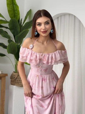 La Mode Istanbul Elmi Çiçek Detaylı Elbise